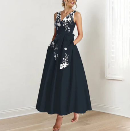 Mia – schwarzes, florales, elegantes kleid