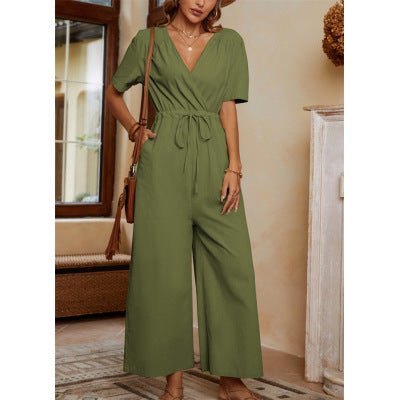 LISAA - Stylischer Leinen Wickel Jumpsuit